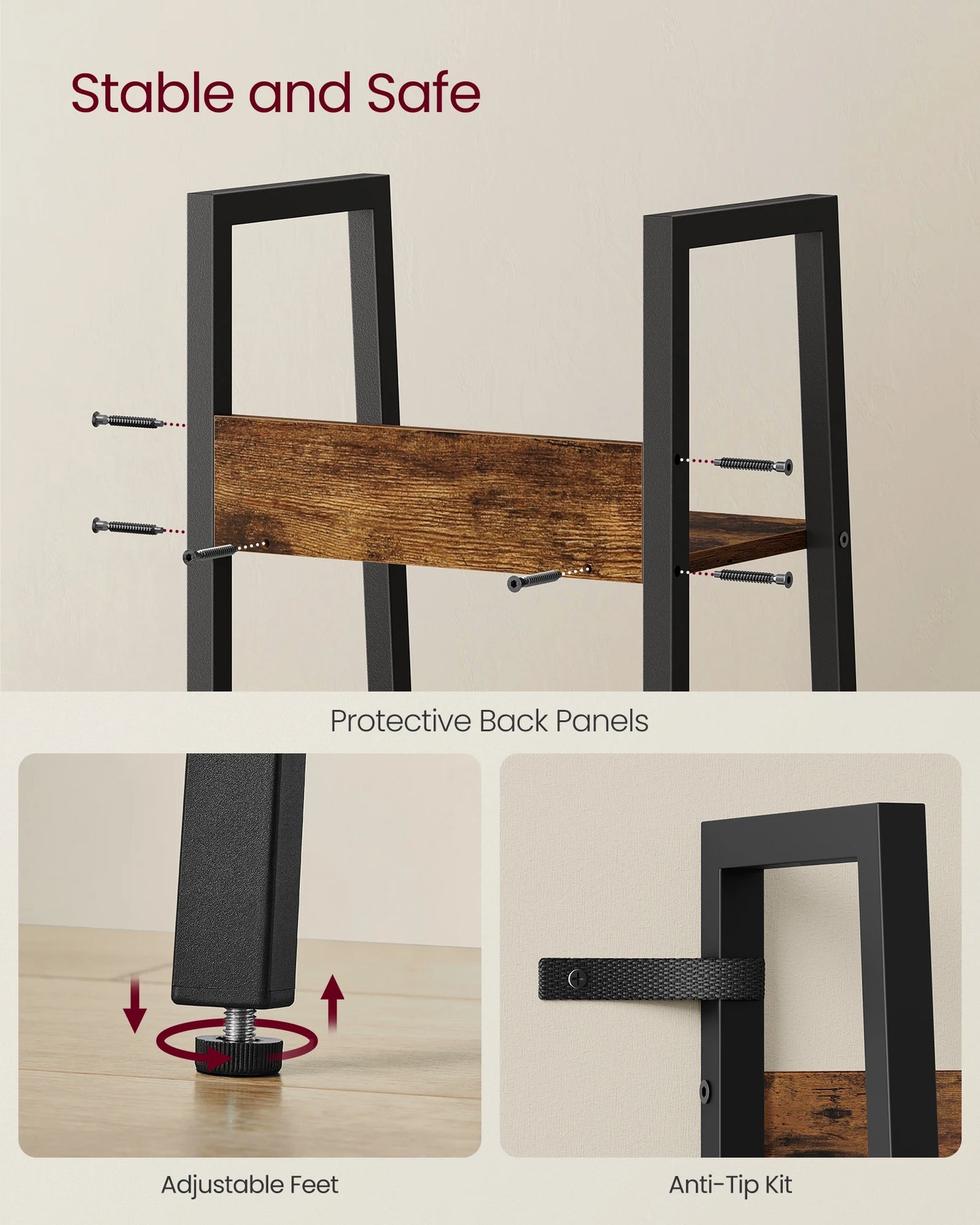 VASAGLE 4-Tier Narrow Bookshelf – Slim Ladder Shelf for Small Spaces, Metal Frame & Wooden Shelves, Modern Bookcase for Home & Office