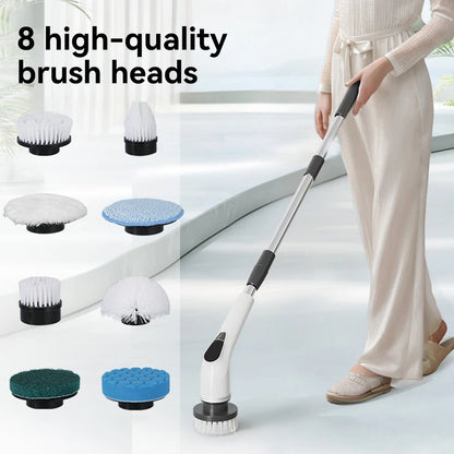 Electric Spin Scrubber 25W – Cordless Cleaning Brush with 8 Heads, 5-Speed Adjustable Handle, Waterproof for Bathroom & Kitchen Cleaning