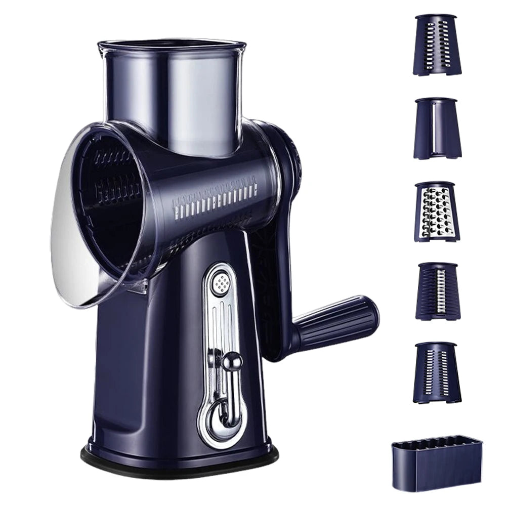 5-in-1 Rotary Cheese Grater & Vegetable Slicer Stainless Steel Easy to Clean Multi-Functional Kitchen Tool for Home Use
