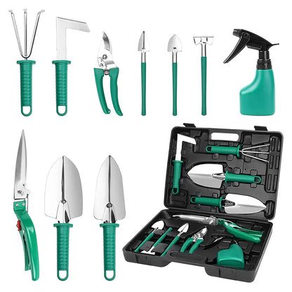 10 PCS Garden Tool Set For Garden Plants Flower Pot Shovel Rake Spade Tools Plants Weeding and Fertilizing Stainless Steel Tools