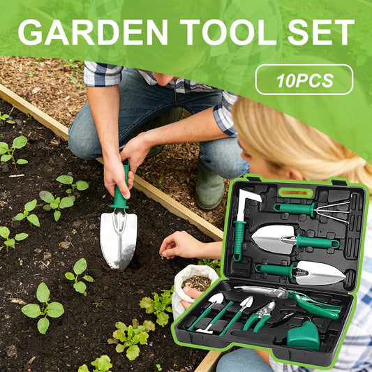 10 PCS Garden Tool Set For Garden Plants Flower Pot Shovel Rake Spade Tools Plants Weeding and Fertilizing Stainless Steel Tools