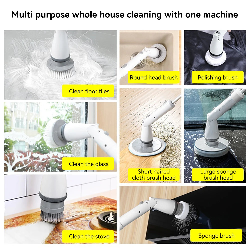 Electric Spin Scrubber 25W – Cordless Cleaning Brush with 8 Heads, 5-Speed Adjustable Handle, Waterproof for Bathroom & Kitchen Cleaning