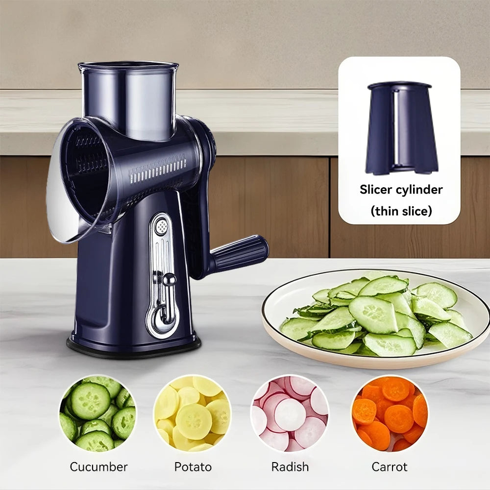 5-in-1 Rotary Cheese Grater & Vegetable Slicer Stainless Steel Easy to Clean Multi-Functional Kitchen Tool for Home Use