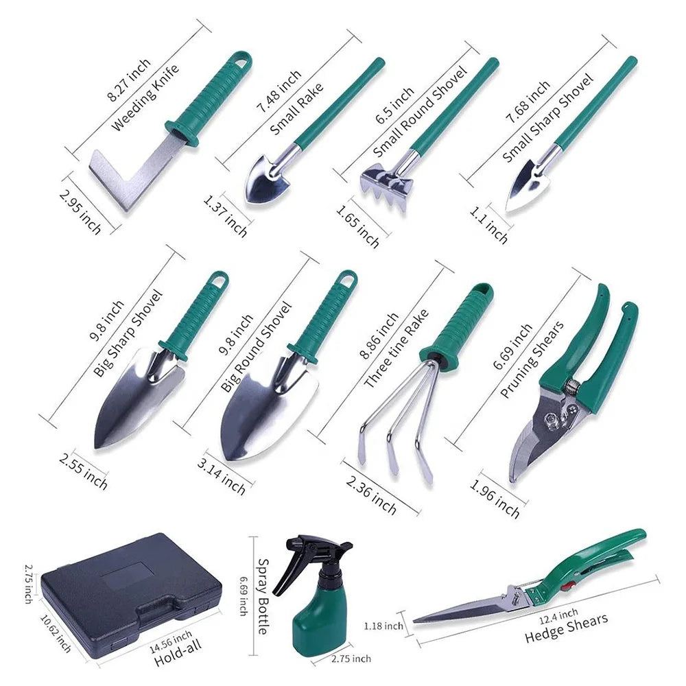 10 PCS Garden Tool Set For Garden Plants Flower Pot Shovel Rake Spade Tools Plants Weeding and Fertilizing Stainless Steel Tools