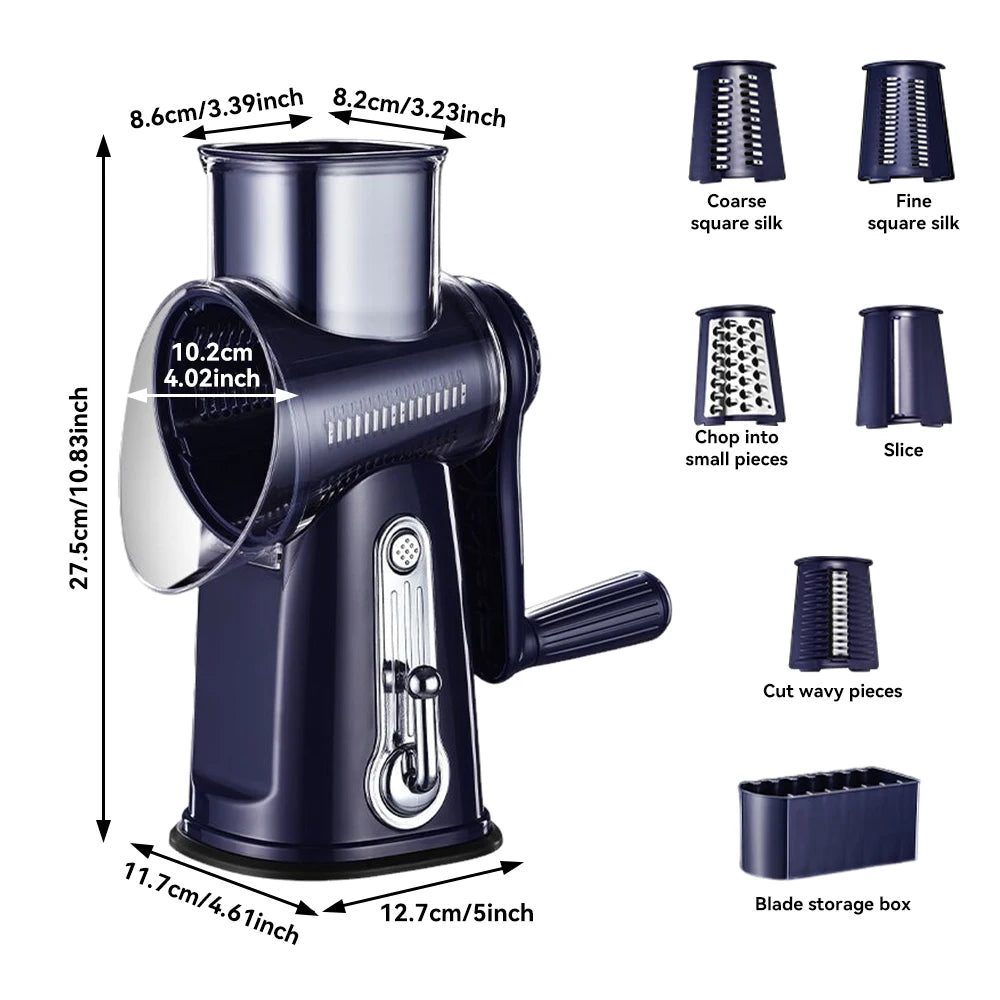5-in-1 Rotary Cheese Grater & Vegetable Slicer Stainless Steel Easy to Clean Multi-Functional Kitchen Tool for Home Use