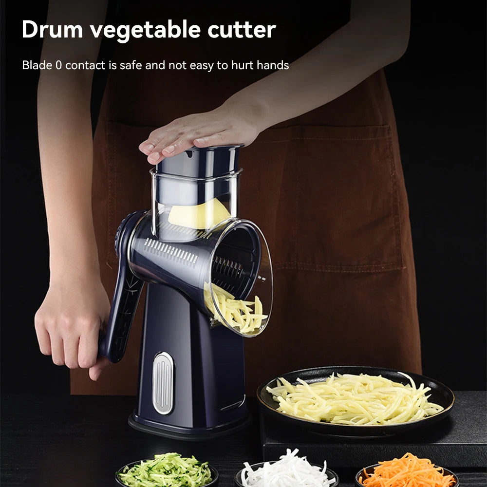 5-in-1 Rotary Cheese Grater & Vegetable Slicer Stainless Steel Easy to Clean Multi-Functional Kitchen Tool for Home Use