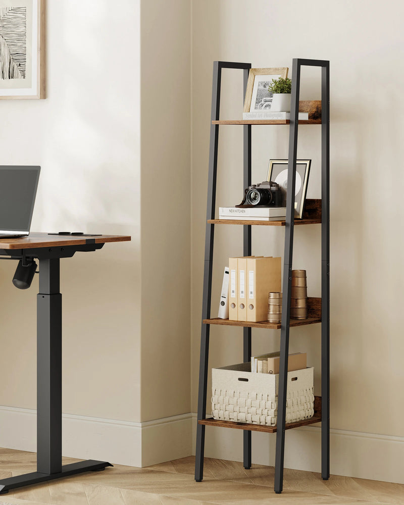 VASAGLE 4-Tier Narrow Bookshelf – Slim Ladder Shelf for Small Spaces, Metal Frame & Wooden Shelves, Modern Bookcase for Home & Office
