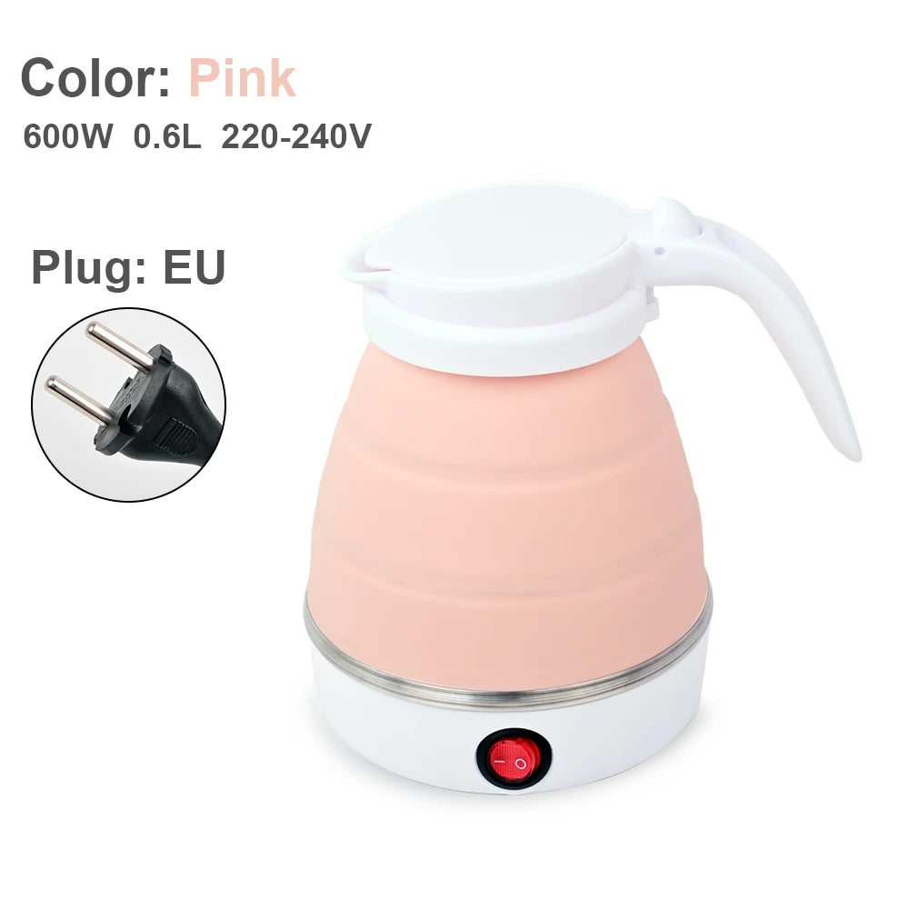 Foldable Mini Travel Kettle | Portable 0.6L Electric Kettle, Silicone Collapsible, 110V–240V, Fast Boil for Hotel Room, Camping & Office