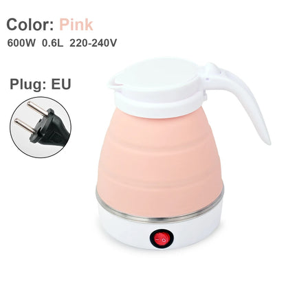 Foldable Mini Travel Kettle | Portable 0.6L Electric Kettle, Silicone Collapsible, 110V–240V, Fast Boil for Hotel Room, Camping & Office