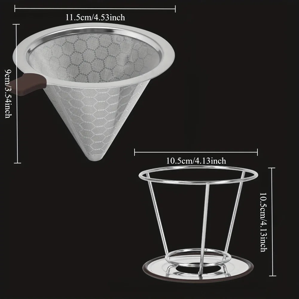 Portable Coffee Filter Stainless Steel Easy Clean Reusable Double Layer Coffee Funnel Paperless Pour Over Holder Coffee Dripper