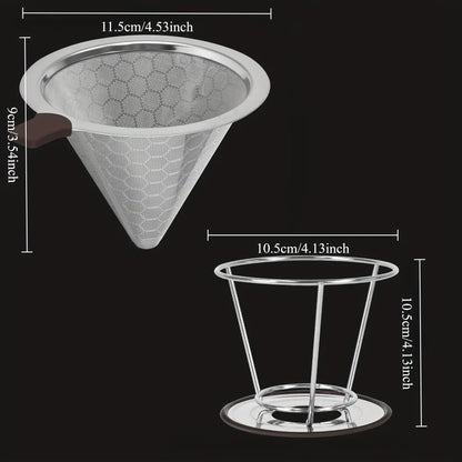 Portable Coffee Filter Stainless Steel Easy Clean Reusable Double Layer Coffee Funnel Paperless Pour Over Holder Coffee Dripper