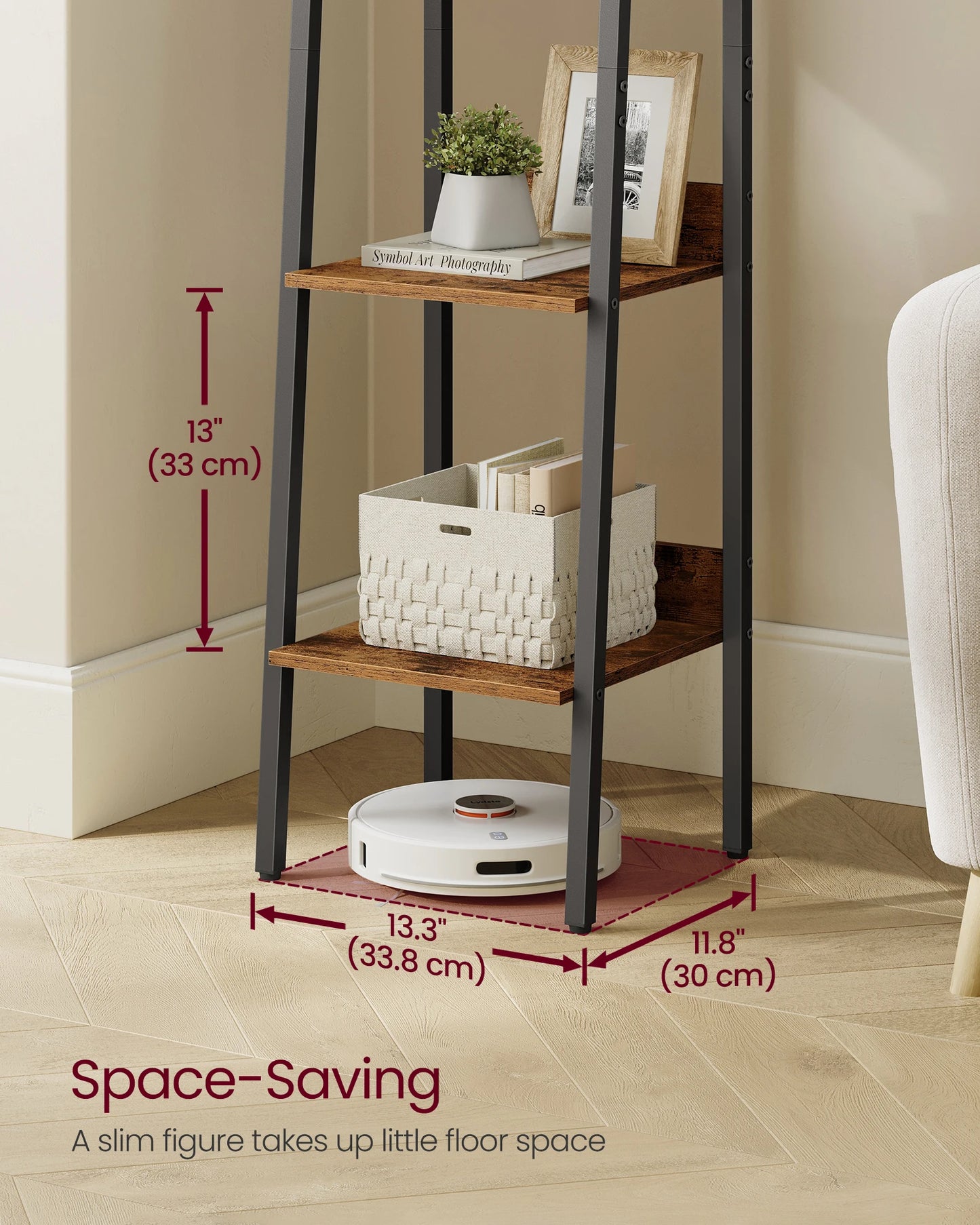 VASAGLE 4-Tier Narrow Bookshelf – Slim Ladder Shelf for Small Spaces, Metal Frame & Wooden Shelves, Modern Bookcase for Home & Office