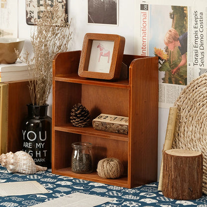 Three-layer retro desktop wooden storage rack desktop display rack cosmetics storage cabinet multi-function wooden rack