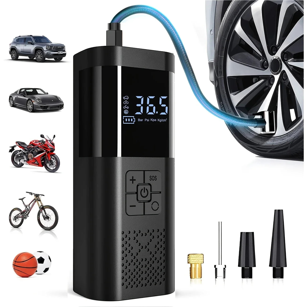 Portable Cordless Air Compressor with Digital Display – 150 PSI Fast Tire Inflator for Cars, Bikes and Motorcycles
