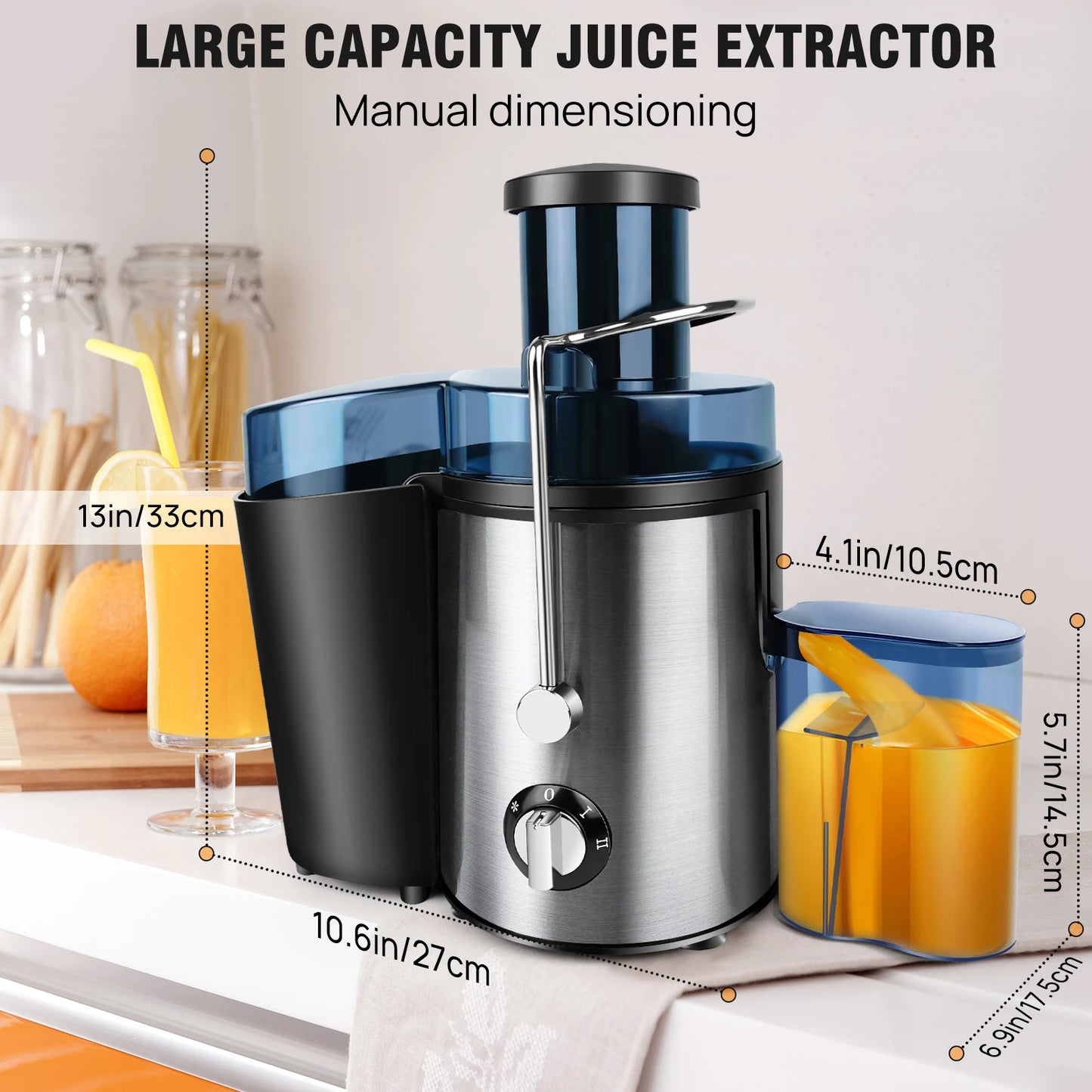Juicer Machine with Feed Chute, 2-Speed Centrifugal Juice Extractor for Fruits, Vegetables, 500ML Capacity Electric Juicer