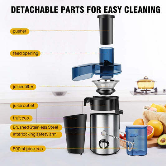 Juicer Machine with Feed Chute, 2-Speed Centrifugal Juice Extractor for Fruits, Vegetables, 500ML Capacity Electric Juicer