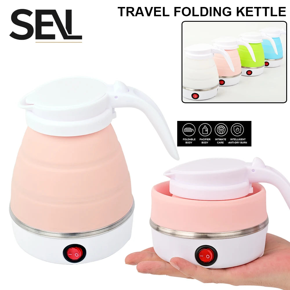 Foldable Mini Travel Kettle | Portable 0.6L Electric Kettle, Silicone Collapsible, 110V–240V, Fast Boil for Hotel Room, Camping & Office