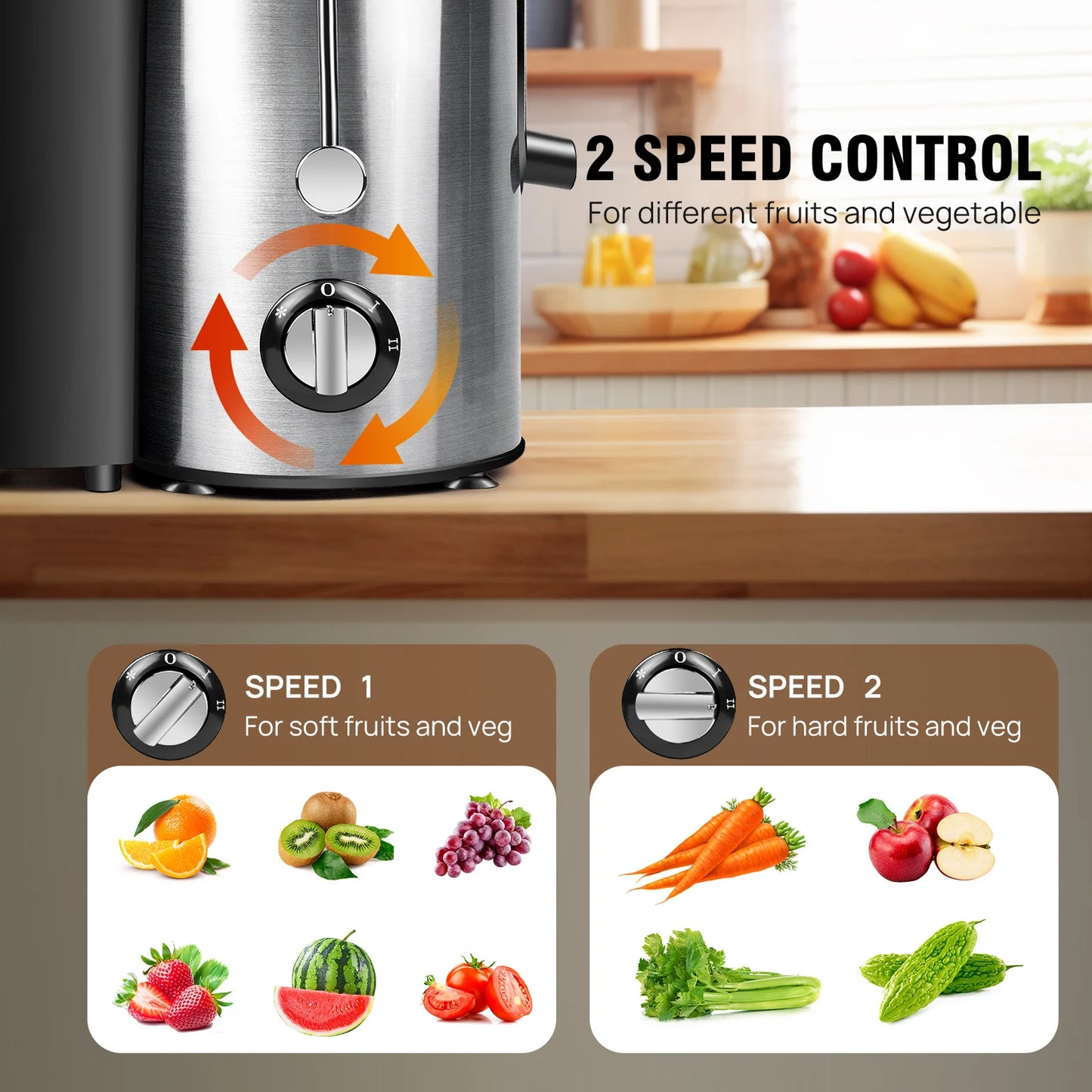 Juicer Machine with Feed Chute, 2-Speed Centrifugal Juice Extractor for Fruits, Vegetables, 500ML Capacity Electric Juicer
