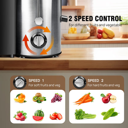 Juicer Machine with Feed Chute, 2-Speed Centrifugal Juice Extractor for Fruits, Vegetables, 500ML Capacity Electric Juicer
