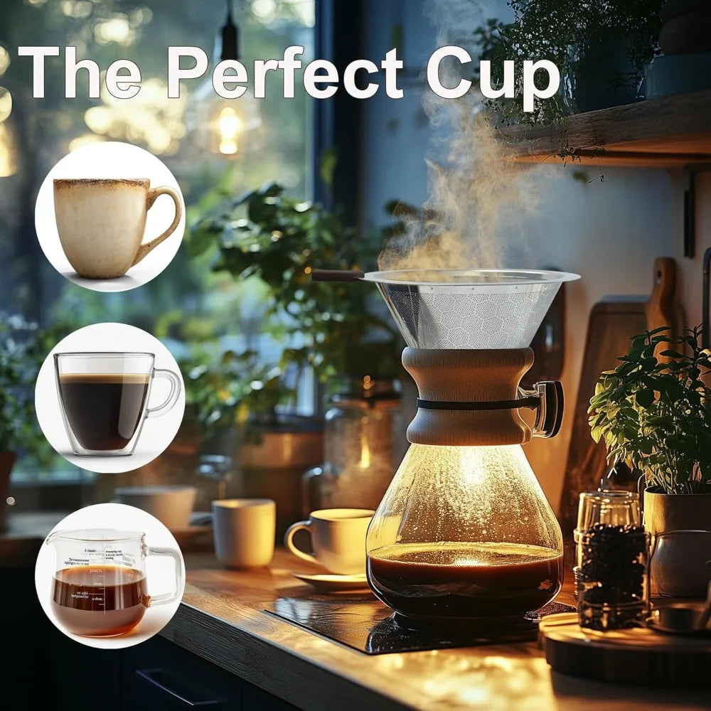 Portable Coffee Filter Stainless Steel Easy Clean Reusable Double Layer Coffee Funnel Paperless Pour Over Holder Coffee Dripper