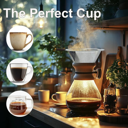 Portable Coffee Filter Stainless Steel Easy Clean Reusable Double Layer Coffee Funnel Paperless Pour Over Holder Coffee Dripper