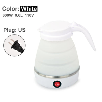 Foldable Mini Travel Kettle | Portable 0.6L Electric Kettle, Silicone Collapsible, 110V–240V, Fast Boil for Hotel Room, Camping & Office