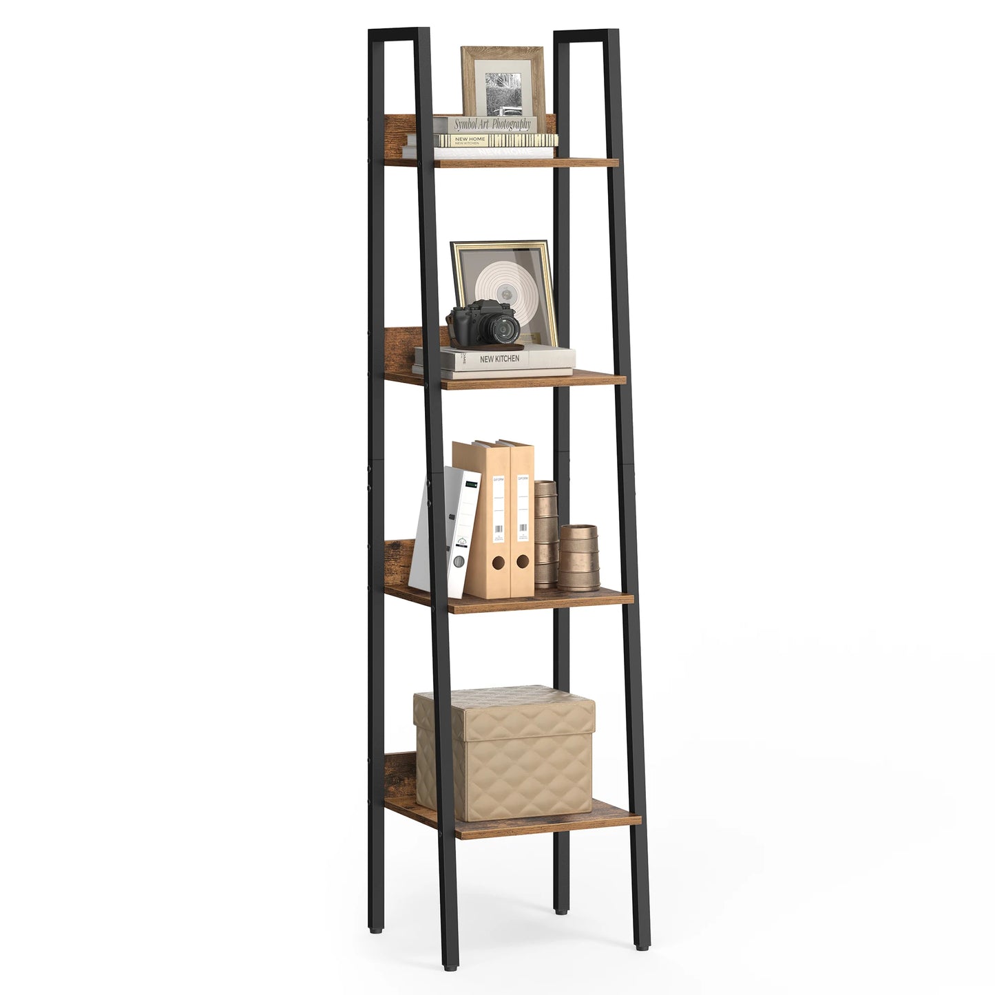 VASAGLE 4-Tier Narrow Bookshelf – Slim Ladder Shelf for Small Spaces, Metal Frame & Wooden Shelves, Modern Bookcase for Home & Office