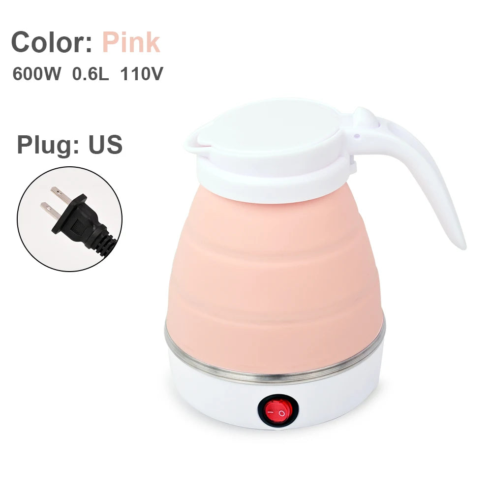 Foldable Mini Travel Kettle | Portable 0.6L Electric Kettle, Silicone Collapsible, 110V–240V, Fast Boil for Hotel Room, Camping & Office