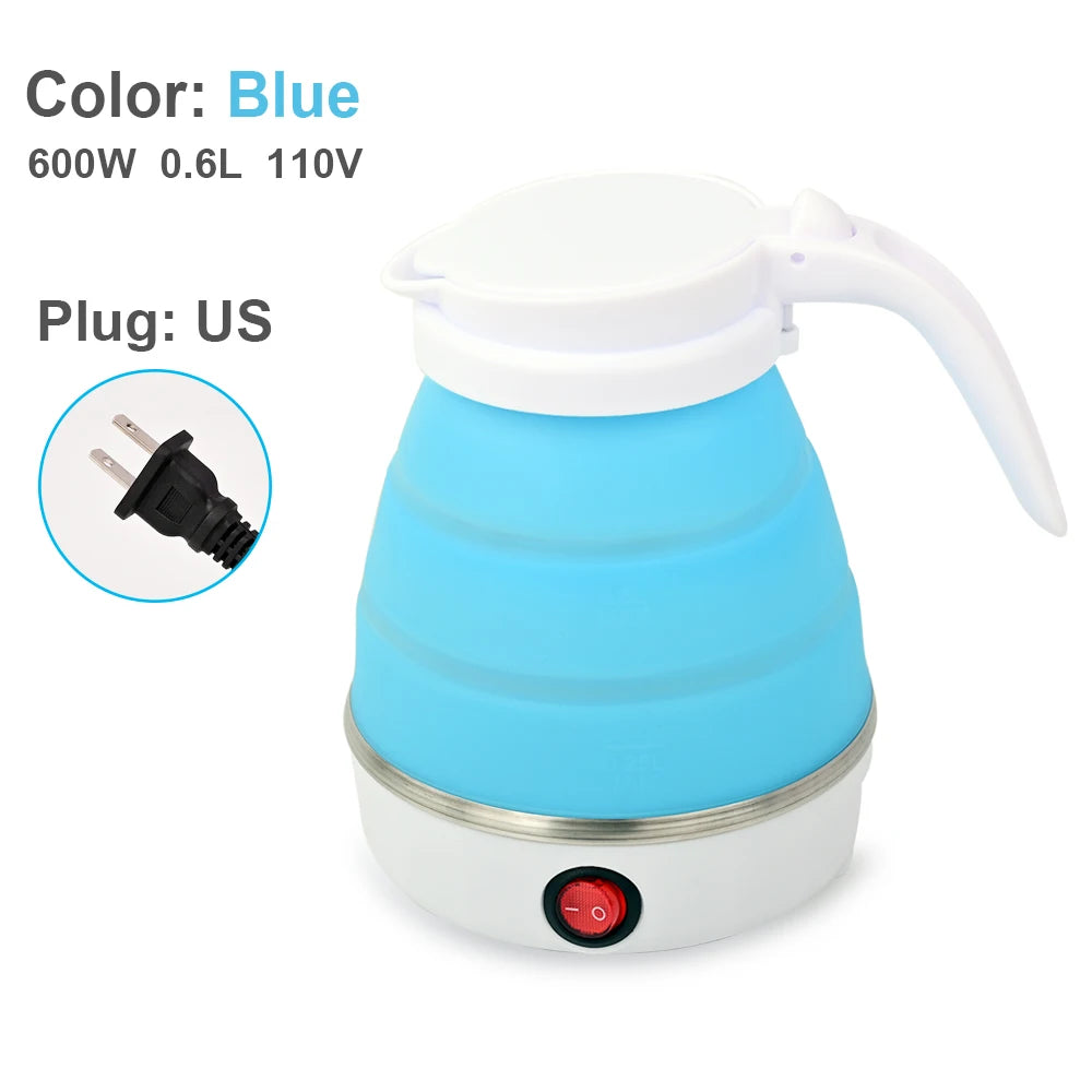 Foldable Mini Travel Kettle | Portable 0.6L Electric Kettle, Silicone Collapsible, 110V–240V, Fast Boil for Hotel Room, Camping & Office