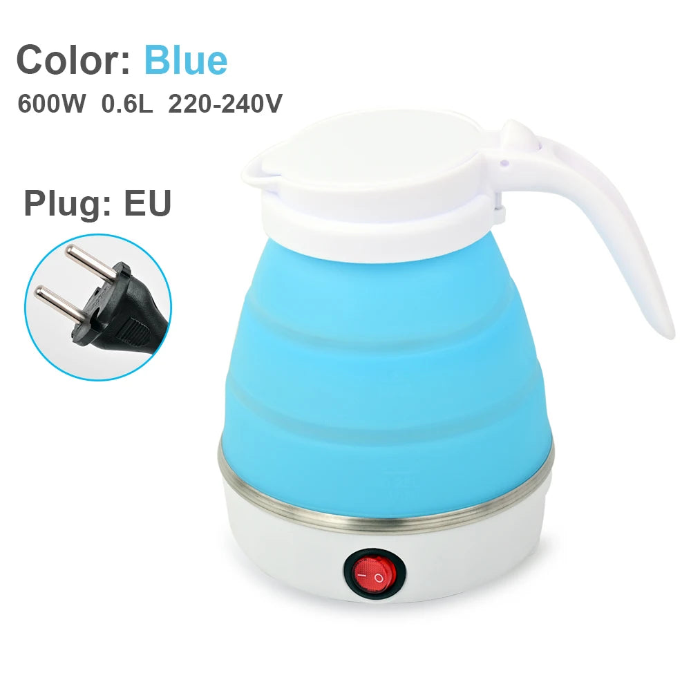 Foldable Mini Travel Kettle | Portable 0.6L Electric Kettle, Silicone Collapsible, 110V–240V, Fast Boil for Hotel Room, Camping & Office