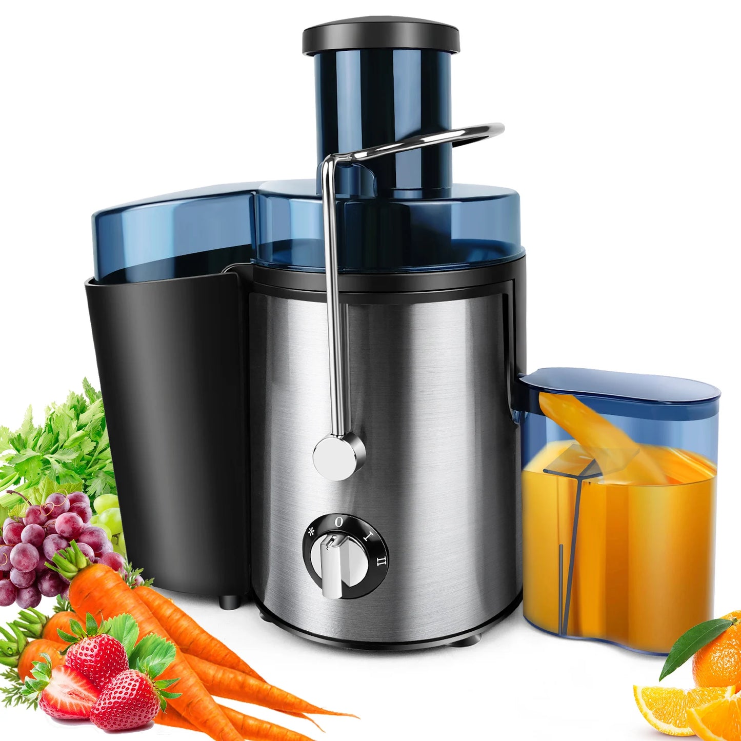 Juicer Machine with Feed Chute, 2-Speed Centrifugal Juice Extractor for Fruits, Vegetables, 500ML Capacity Electric Juicer