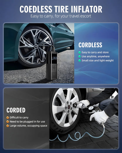 Portable Cordless Air Compressor with Digital Display – 150 PSI Fast Tire Inflator for Cars, Bikes and Motorcycles
