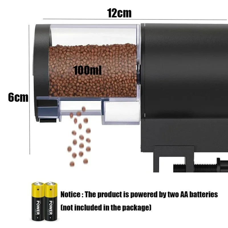 Automatic Fish Feeder 100ML – Battery Powere Timer for Aquarium & Fish Tank, Easy Setup Auto Food